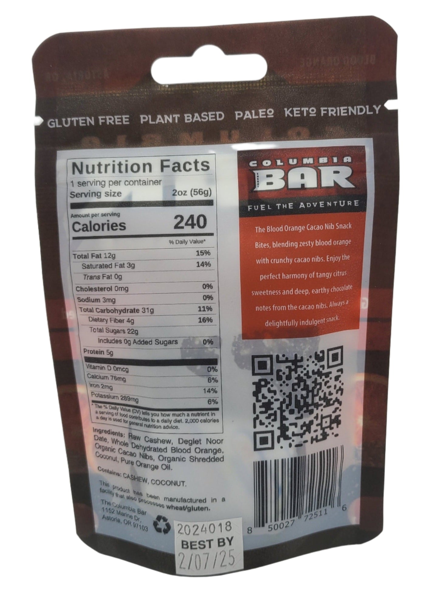 Nutritional Facts and QR with brief description of product